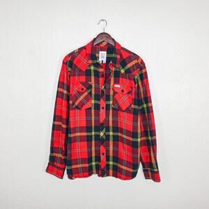 TOPO Designs Men's Button up Flannel Shirt red Plaid Organic cotton sz XL